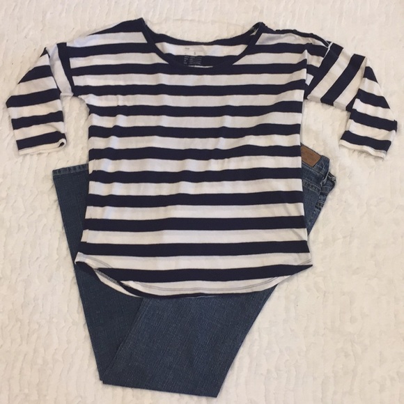 GAP Tops - Gap Stripe Tee with Navy & White 3/4 Dolman Sleeve